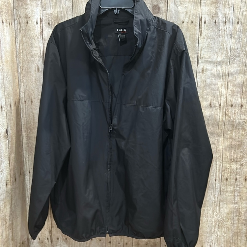 Izod XFG Men's Med Black Windbreaker Full Zip Jacket w/hideaway hood in collar